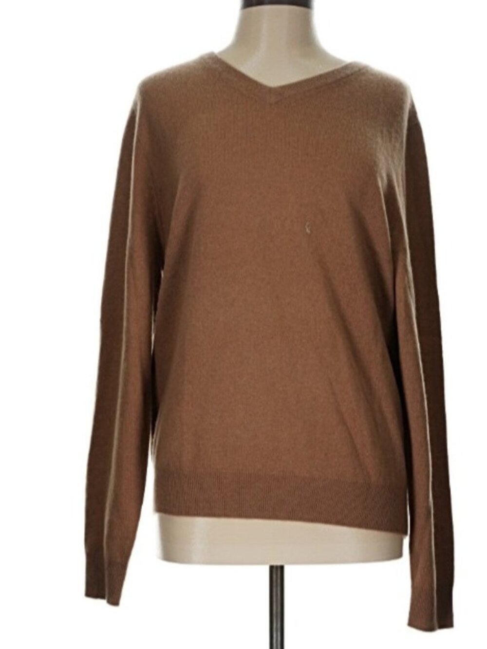 Nordstrom 100% Cashmere V-Neck Sweater Womens L Brown Camel Soft Classic